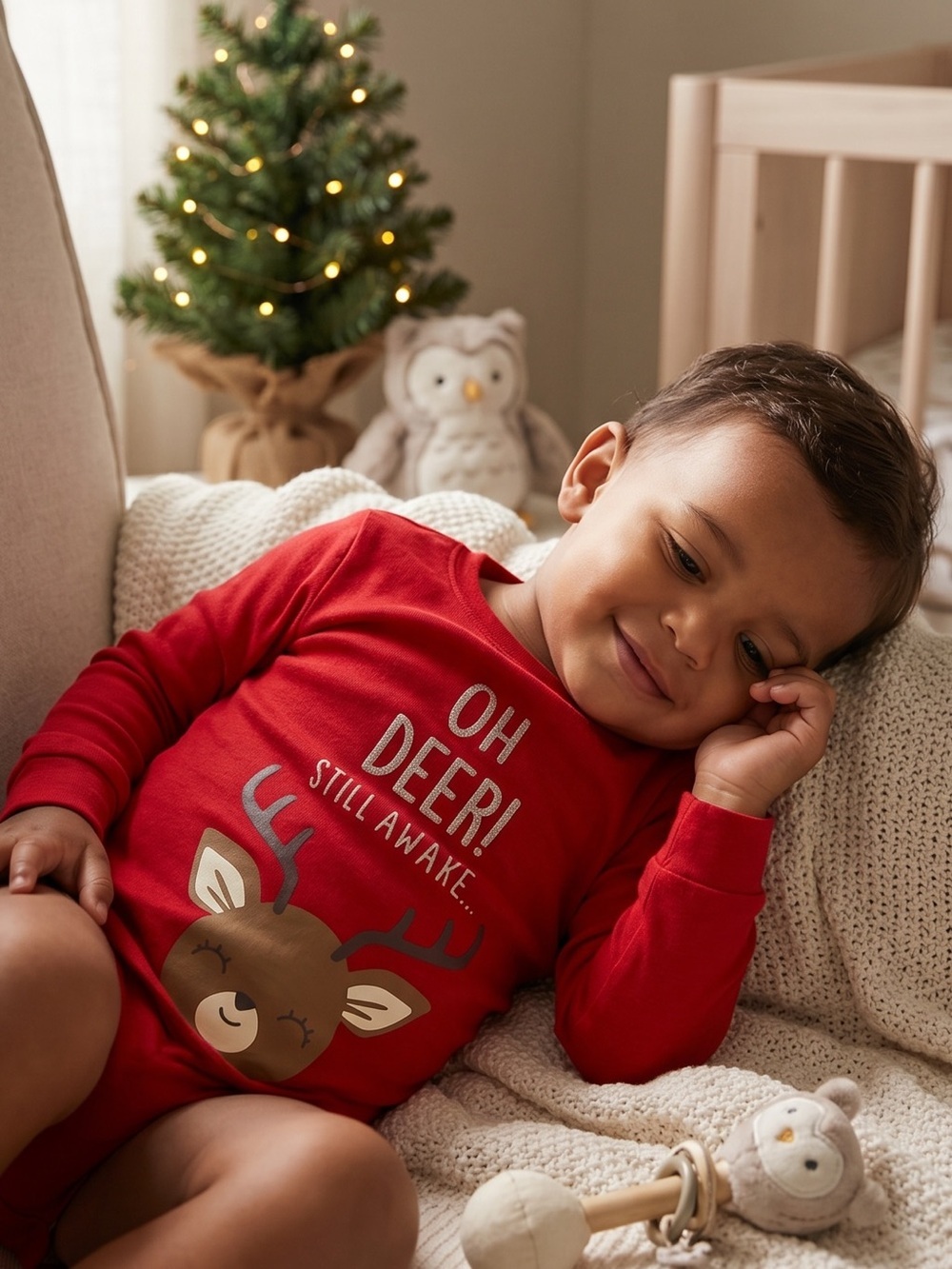 Child Of Mine Red Long-Sleeve Reindeer Graphic Tee